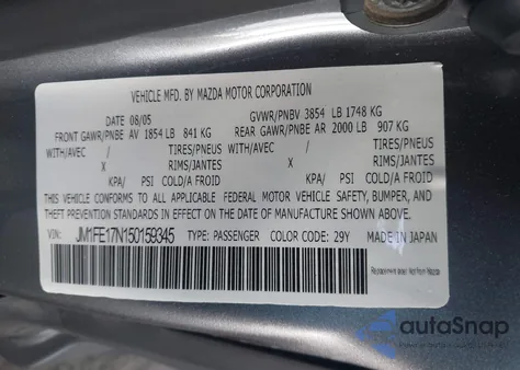 2005 Mazda Rx-8 Sport Automatic from USA, damaged, VIN JM1FE17N150159345